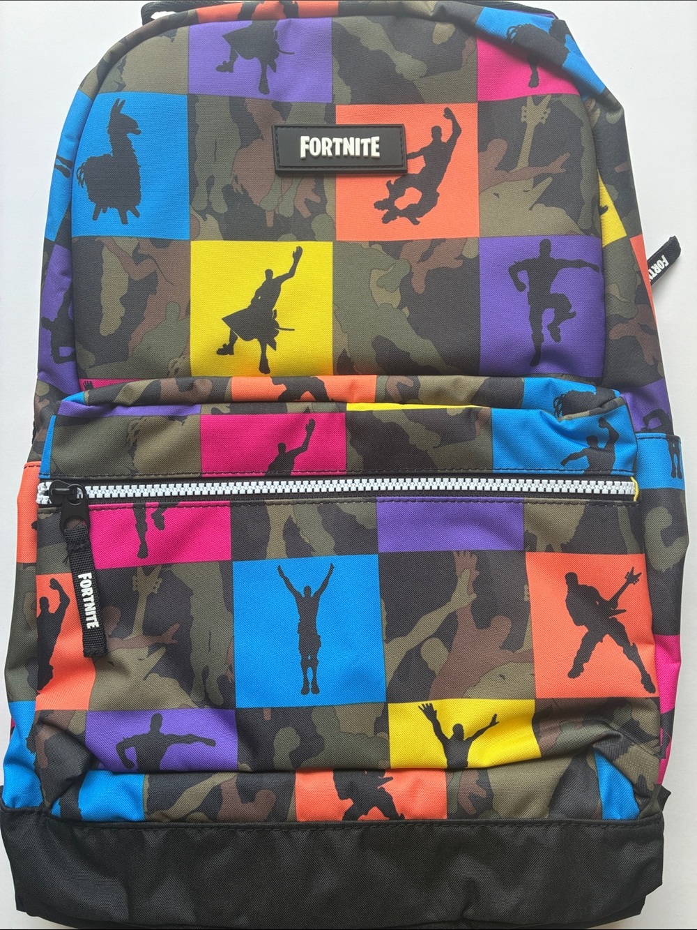 Fortnite Black Backpack with Multicolor Silhouette Tiles